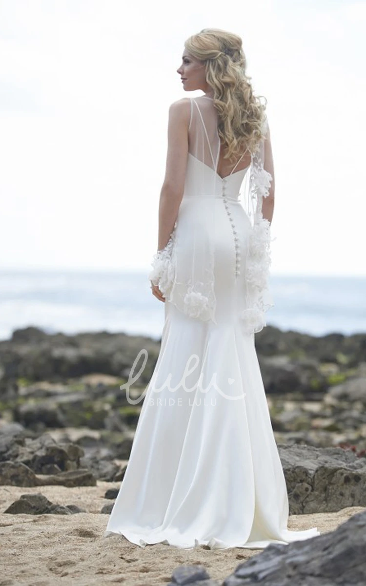 Backless Chiffon Wedding Dress with Bow Long and Flowy Bridal Gown