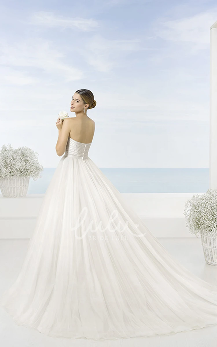 Ball Gown Strapless Tulle Wedding Dress with Beading and Court Train Elegant Bridal Dress