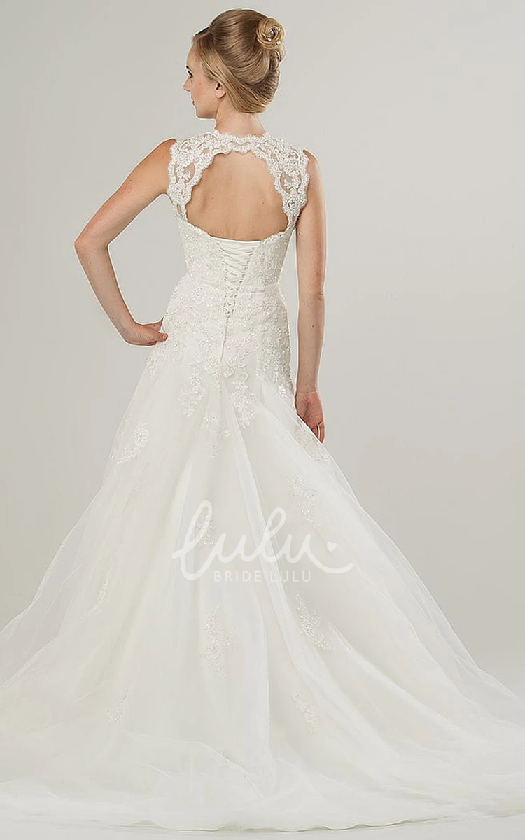 Strapped Lace&Tulle A-Line Wedding Dress with Beaded Appliques