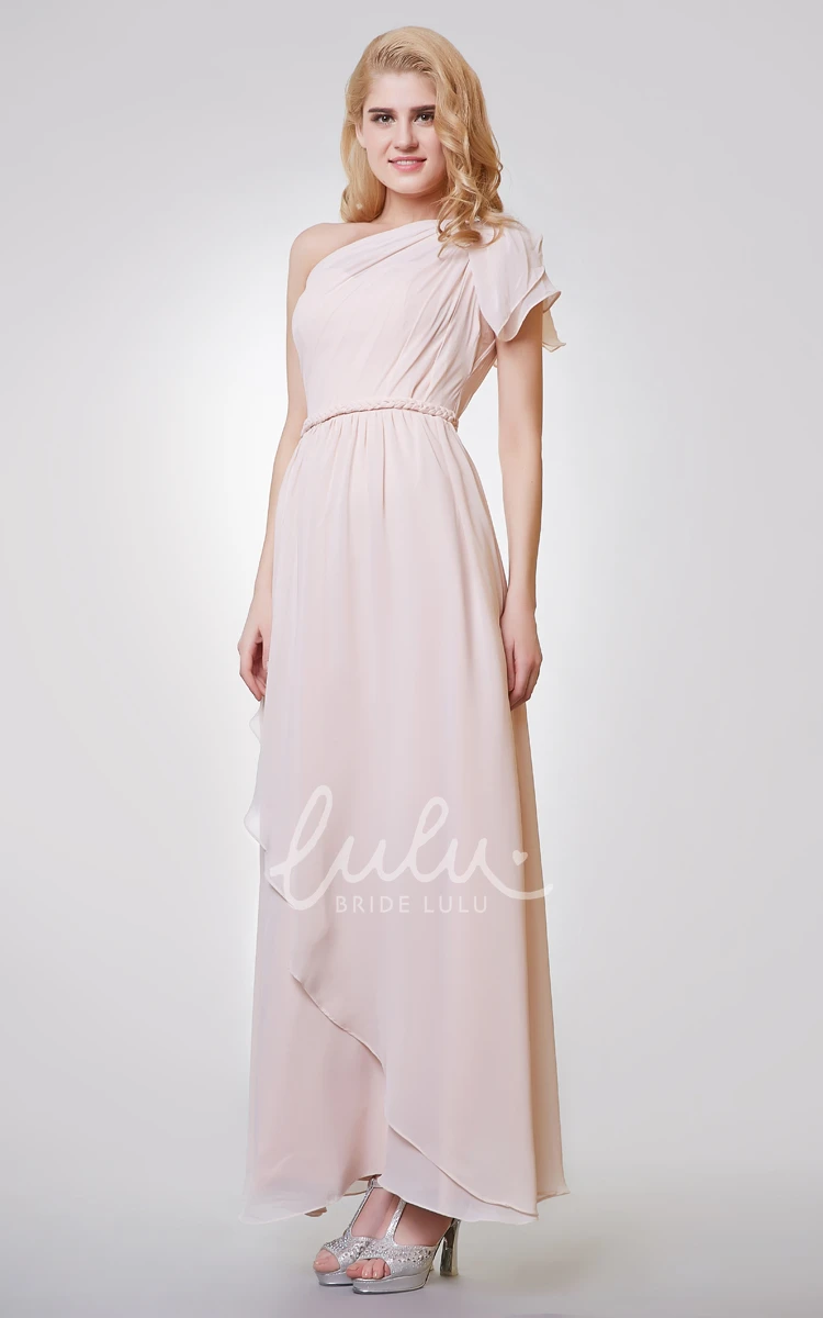 One Shoulder A-line Long Prom Dress with Side Draping and Flowy Chiffon