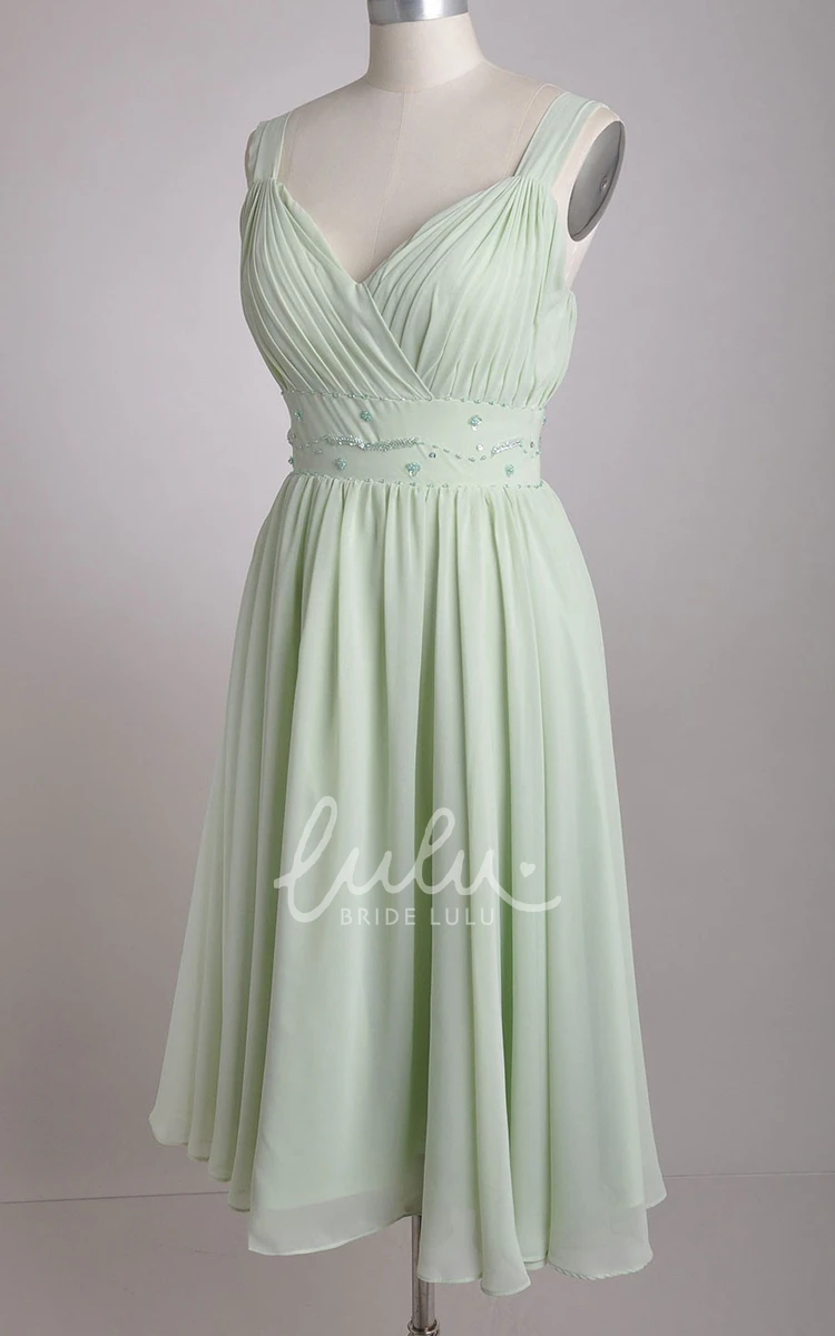 A-line Chiffon Bridesmaid Dress with Broad Straps in V-Neckline