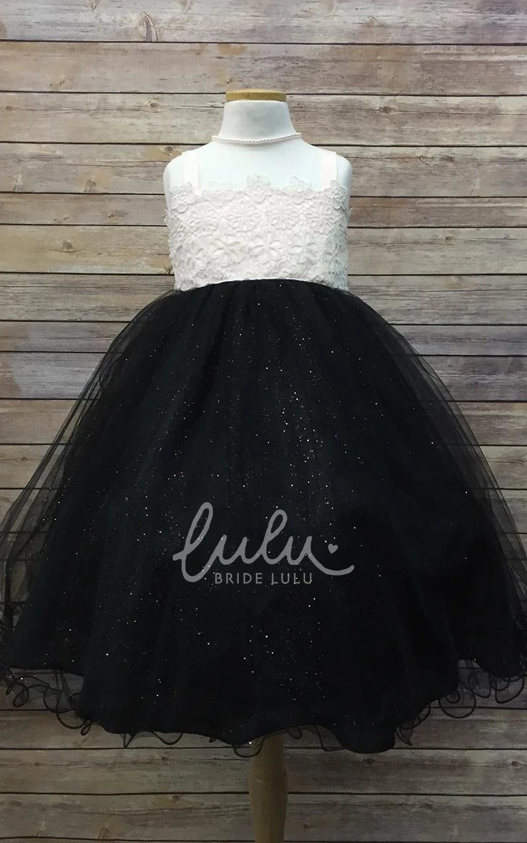 Tiered Tulle and Satin Flower Girl Dress Tea-Length
