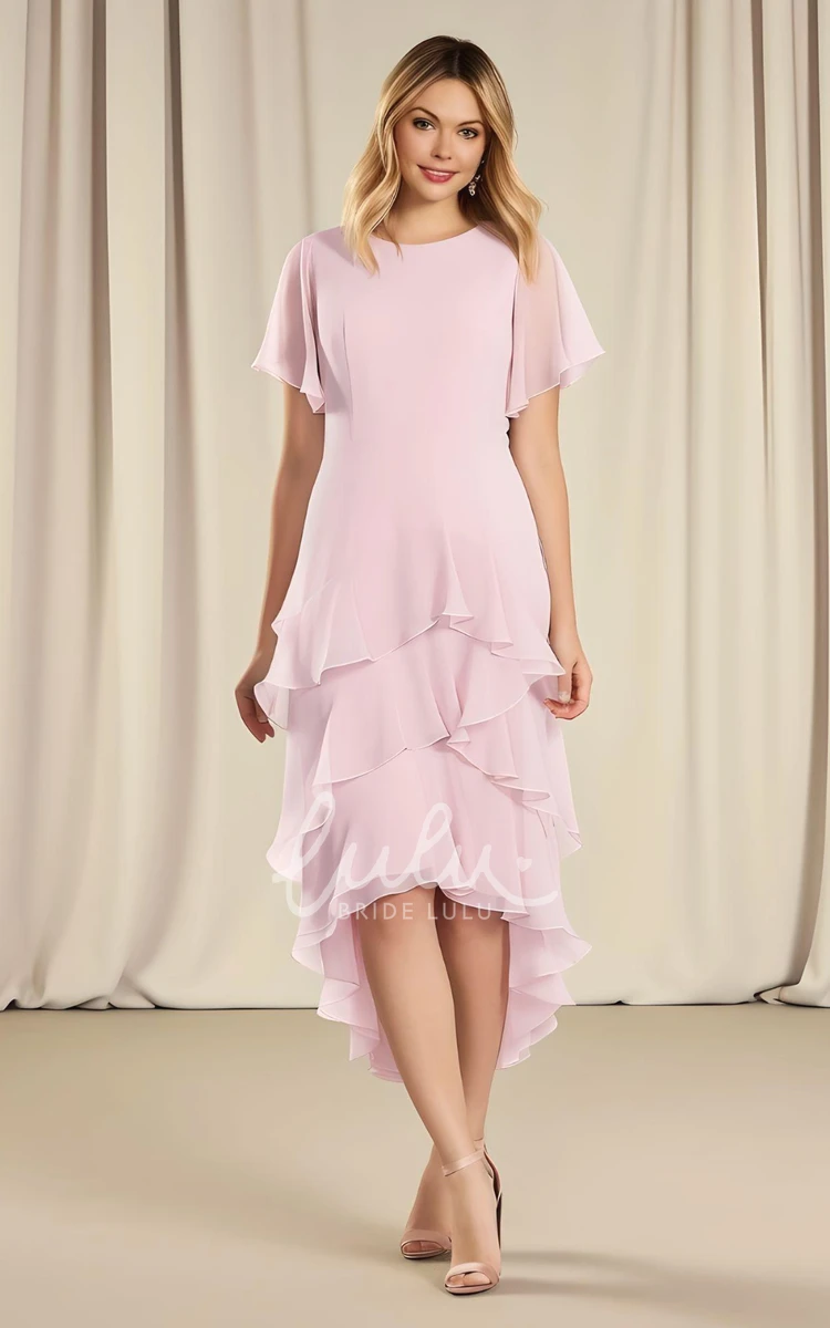 Casual Chiffon Mother of the Bride Dress with Ruffles High-Low Sheath