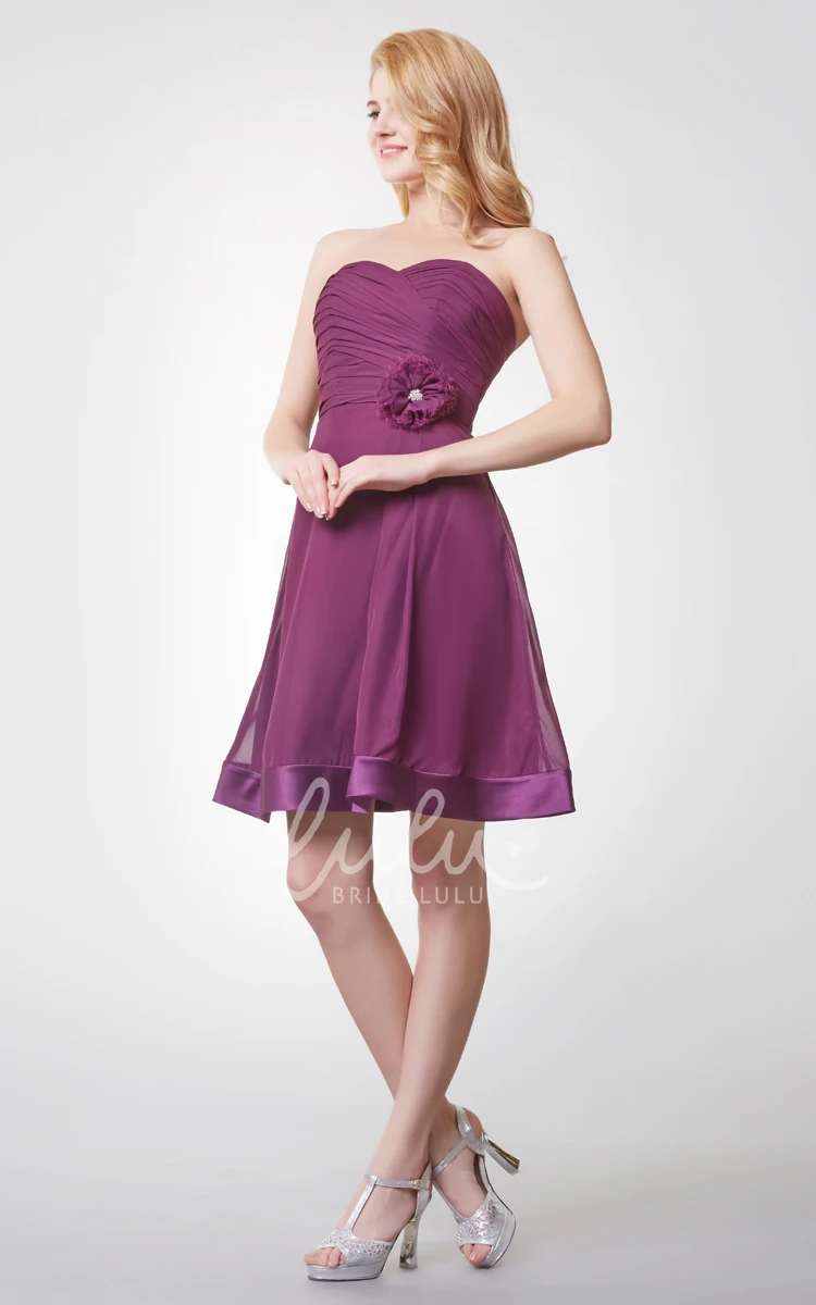 Pleated Strapless Chiffon A-Line Dress with Elegant Flowy Skirt