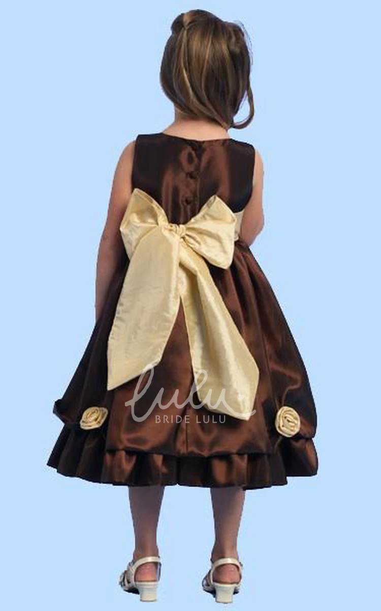 Floral Taffeta Tea-Length Flower Girl Dress Unique Dress for Girls