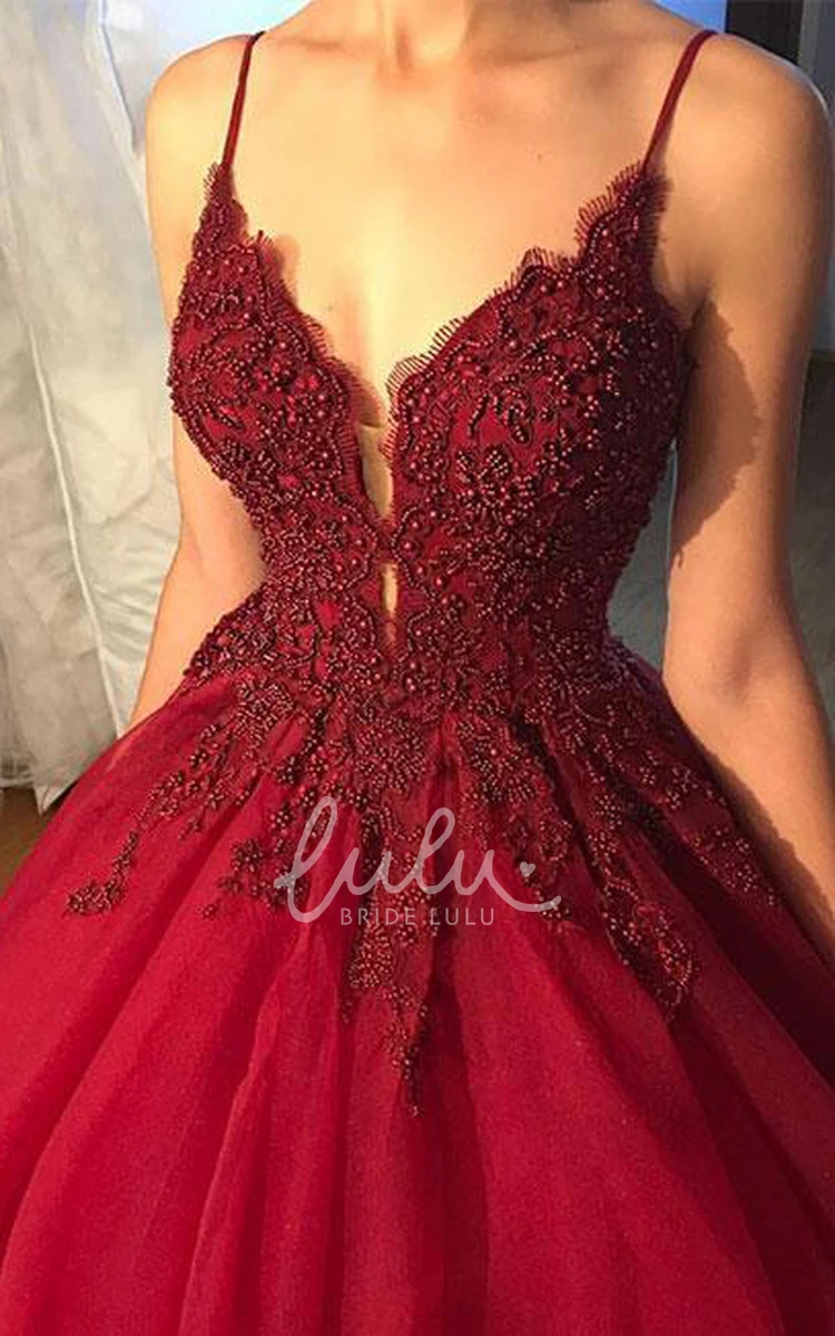 Ball Gown Lace Dress Sleeveless Floor-length Spaghetti Organza