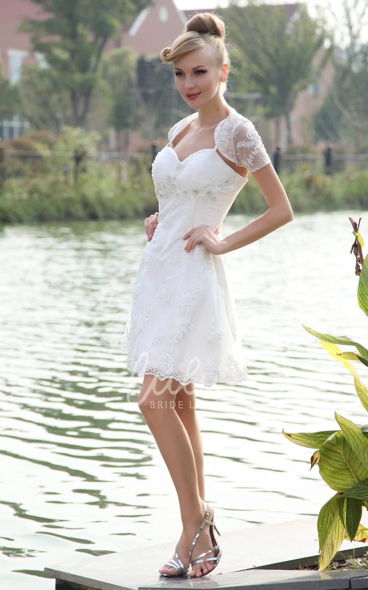 Spaghetti Straps Short Lace Wedding Dress with Lace Jacket Lace Wedding Dress