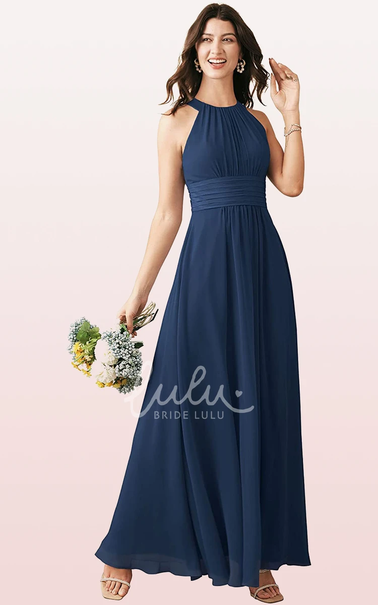 Halter A-Line Chiffon Bridesmaid Dress with Ruching Elegant Ankle-Length