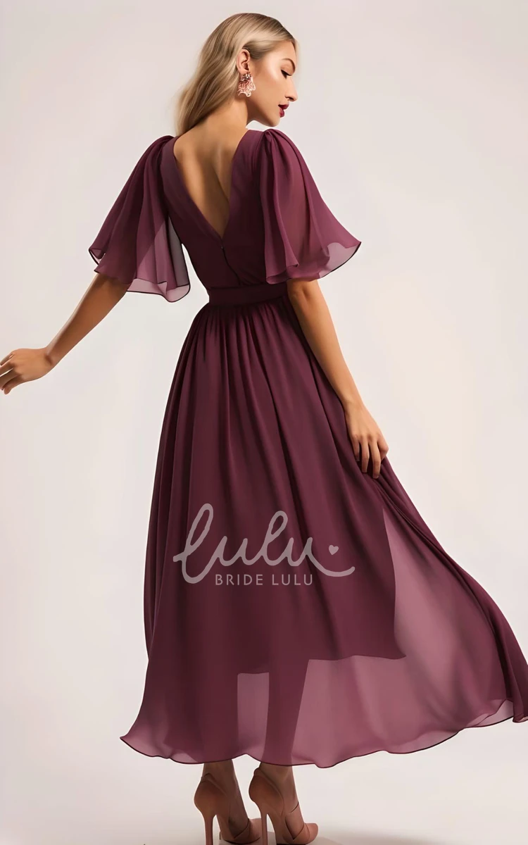 Elegant A-Line Chiffon Bridesmaid Dress with Half Sleeves and Ankle-length in 2024
