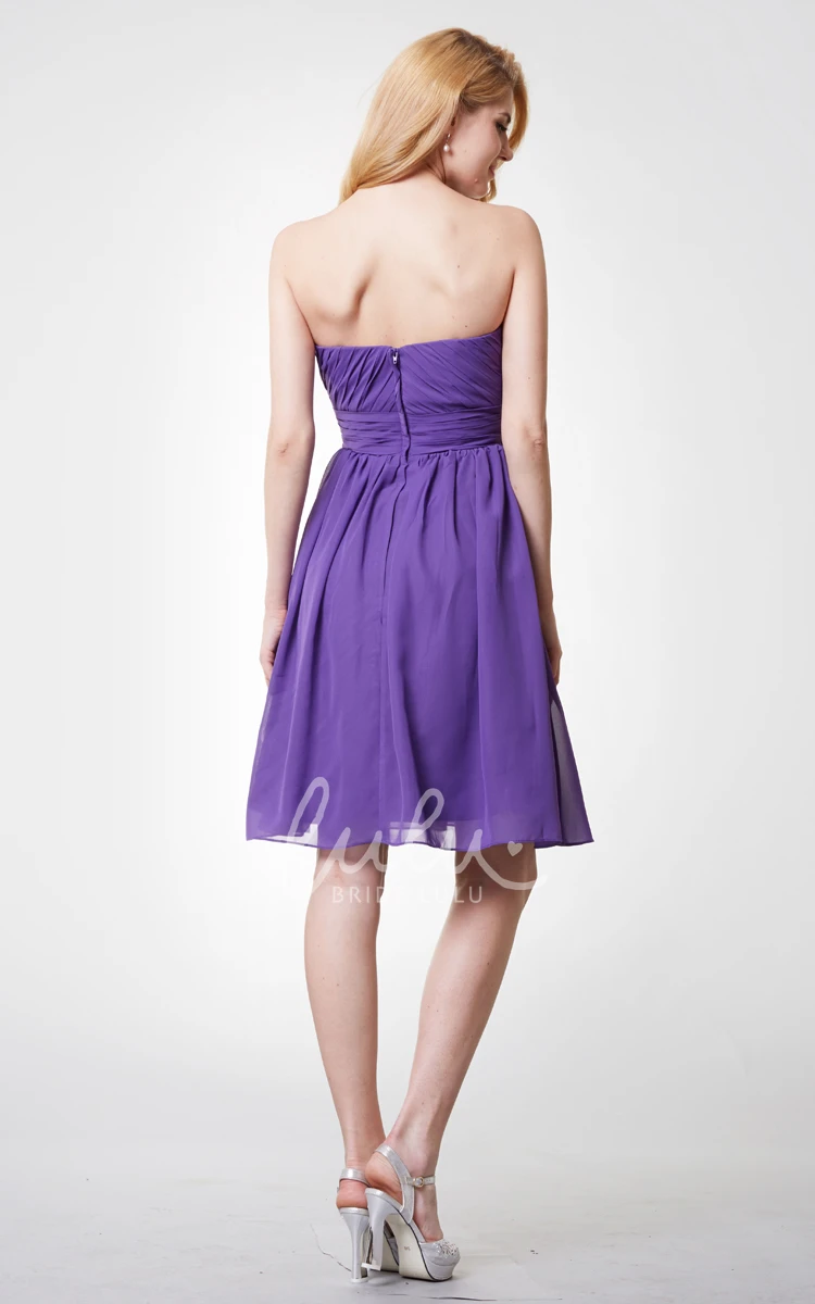 Strapless Ruched A-line Chiffon Bridesmaid Dress with V-cut Short & Flowy