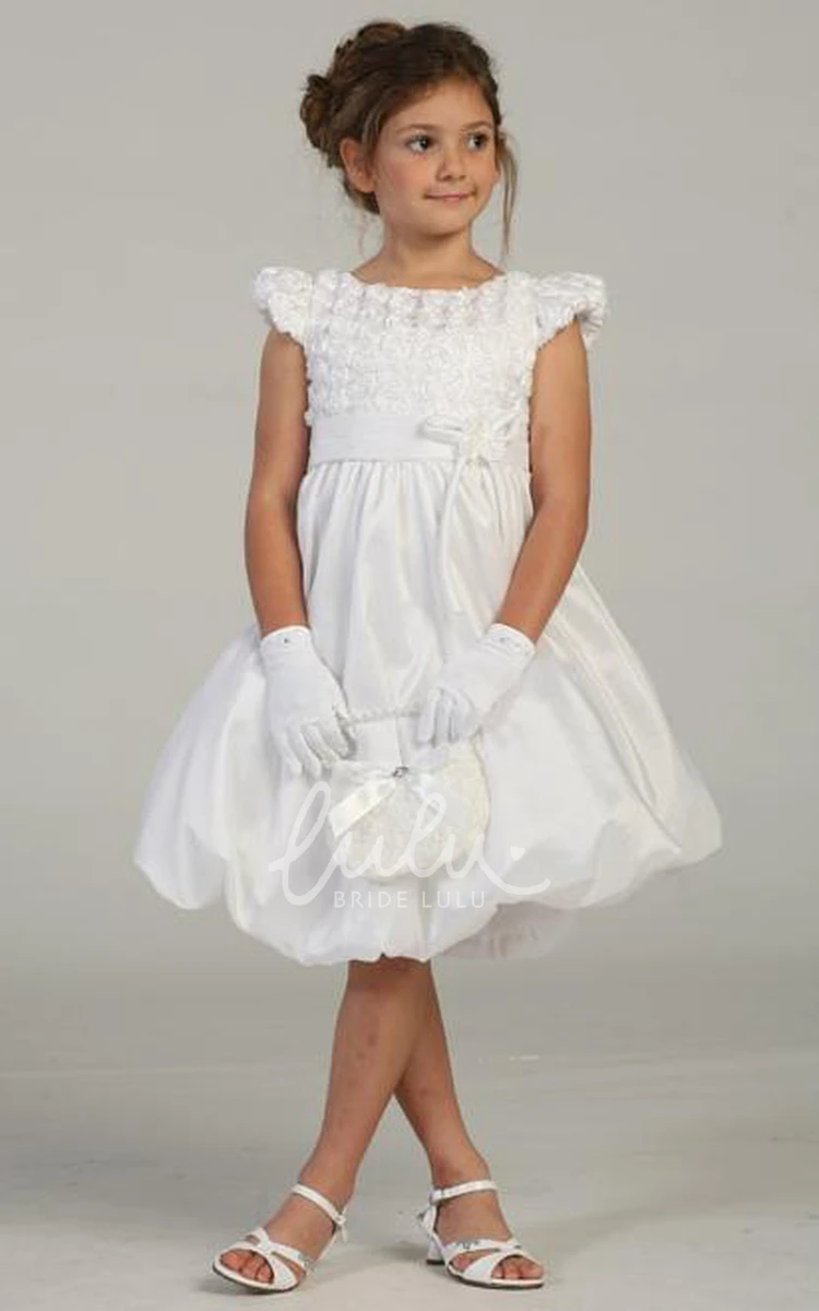 Tiered Taffeta Flower Girl Dress with Pleats Elegant Wedding Dress