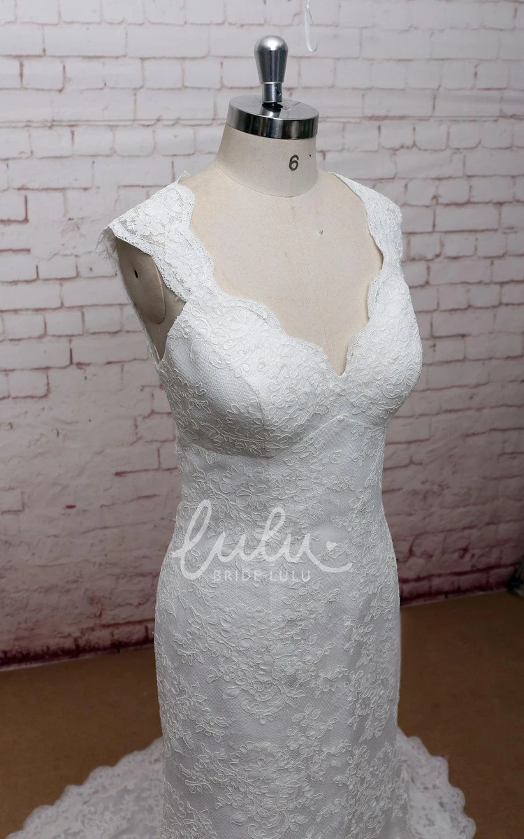 Classic V-Neck Lace Wedding Dress With Empire Waist and Open Back