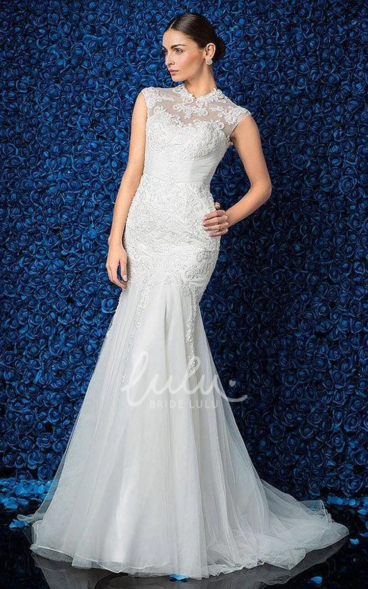 High-Neck Cap Sleeve Lace Mermaid Wedding Dress Elegant & Unique