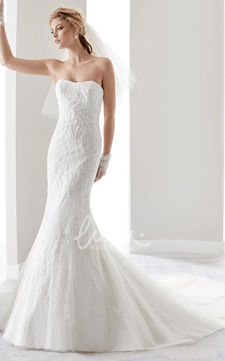 Strapless Lace Bridal Gown with Court Train and Half Back Classic Wedding Dress