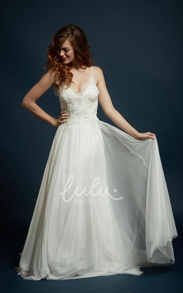 Strapped Tulle Lace Charmeuse Dress with Illusion and Beaded Embroidery