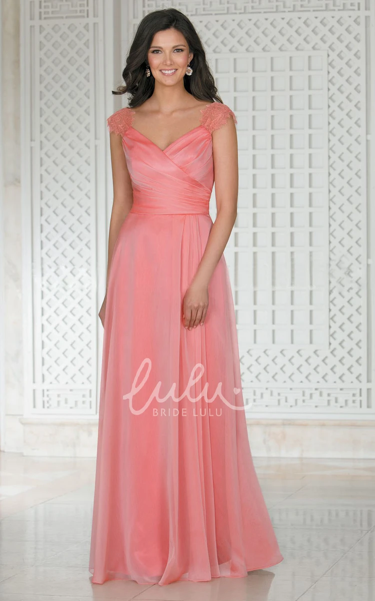 Cap-Sleeved A-Line Draping Pleated Bridesmaid Dress