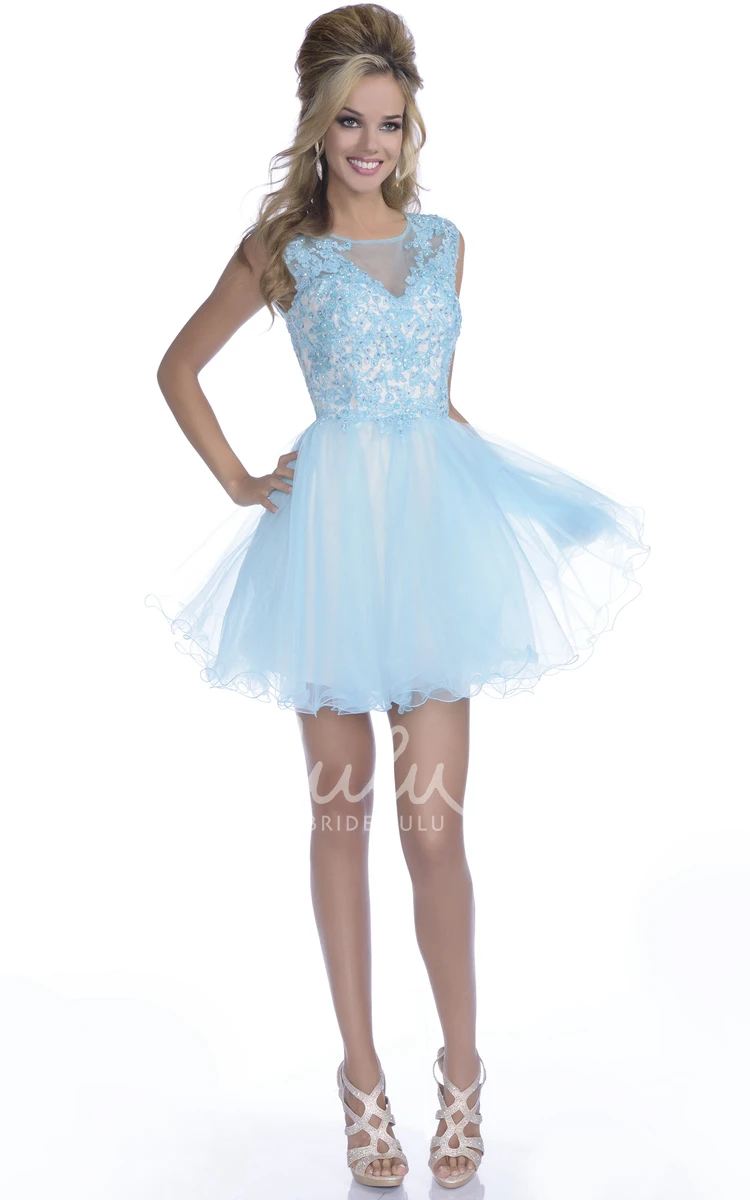 Lace Bodice Tulle A-Line Prom Dress with Keyhole Back Elegant Women's Dress