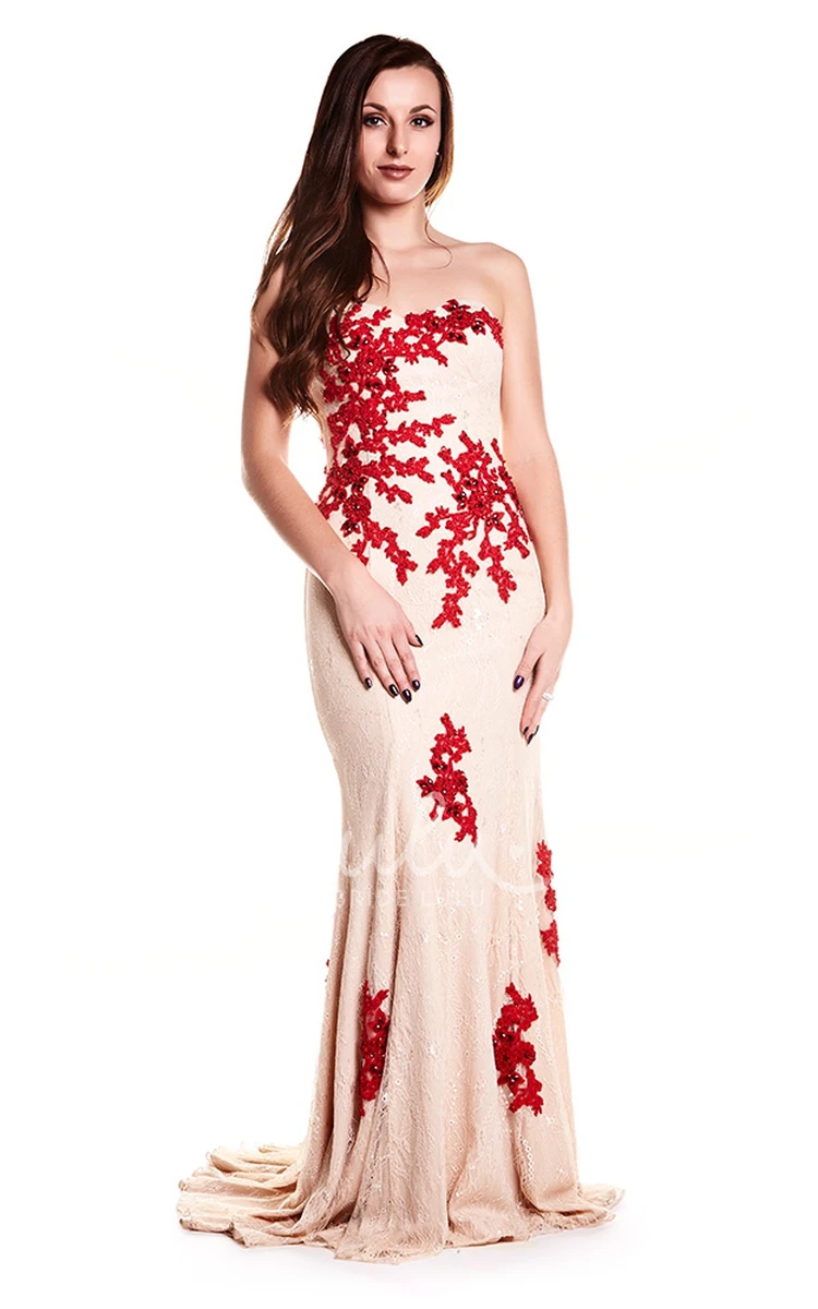 Appliqued Sweetheart Sheath Prom Dress with Backless Style and Brush Train