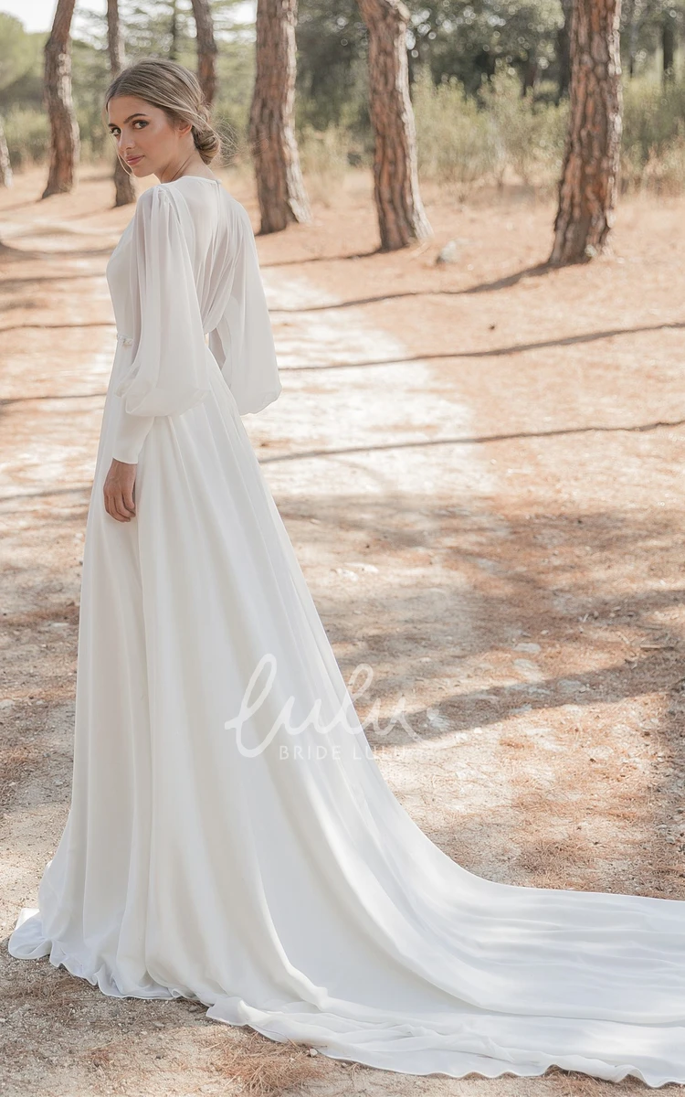 Chiffon High Neck A Line Wedding Dress with Ruching Casual and Chic