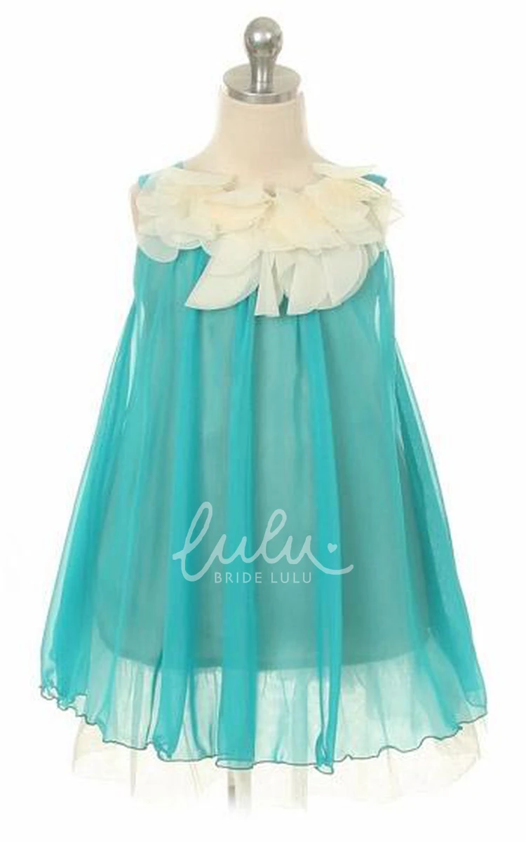 Tiered Chiffon Tea-Length Flower Girl Dress Flowy Beach Dress