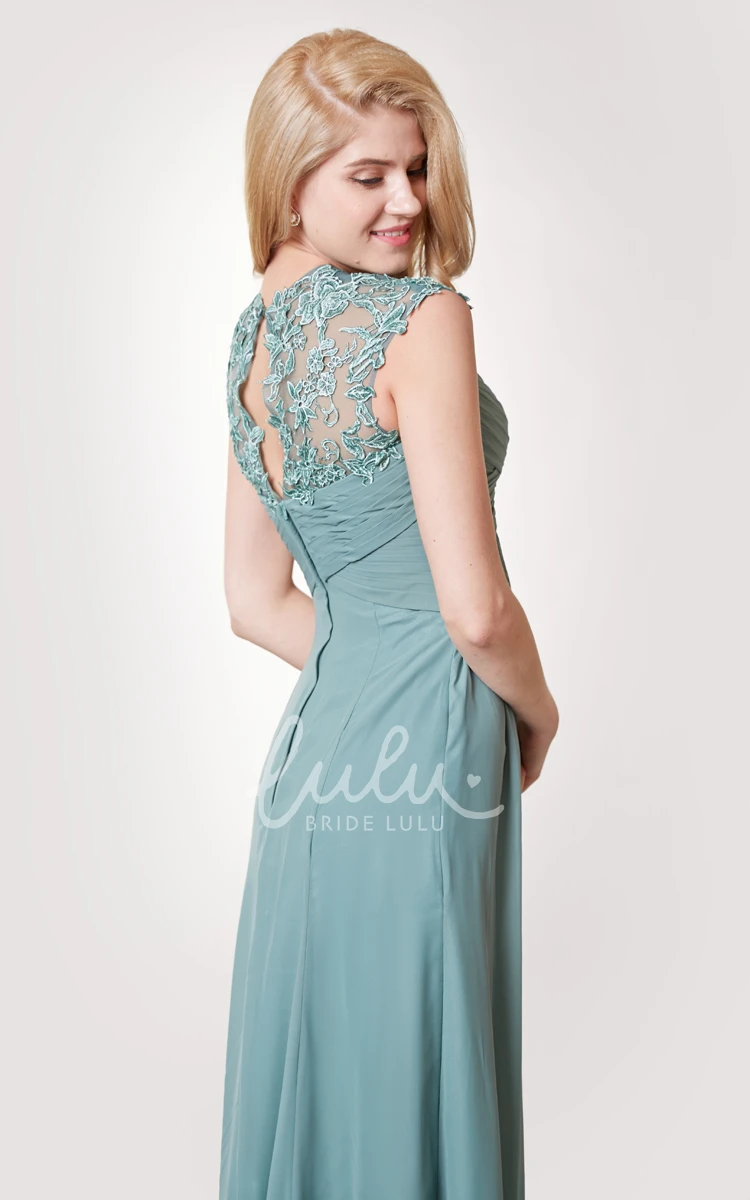 A-line Chiffon Bridesmaid Dress with Illusion Cap Sleeves and Lace