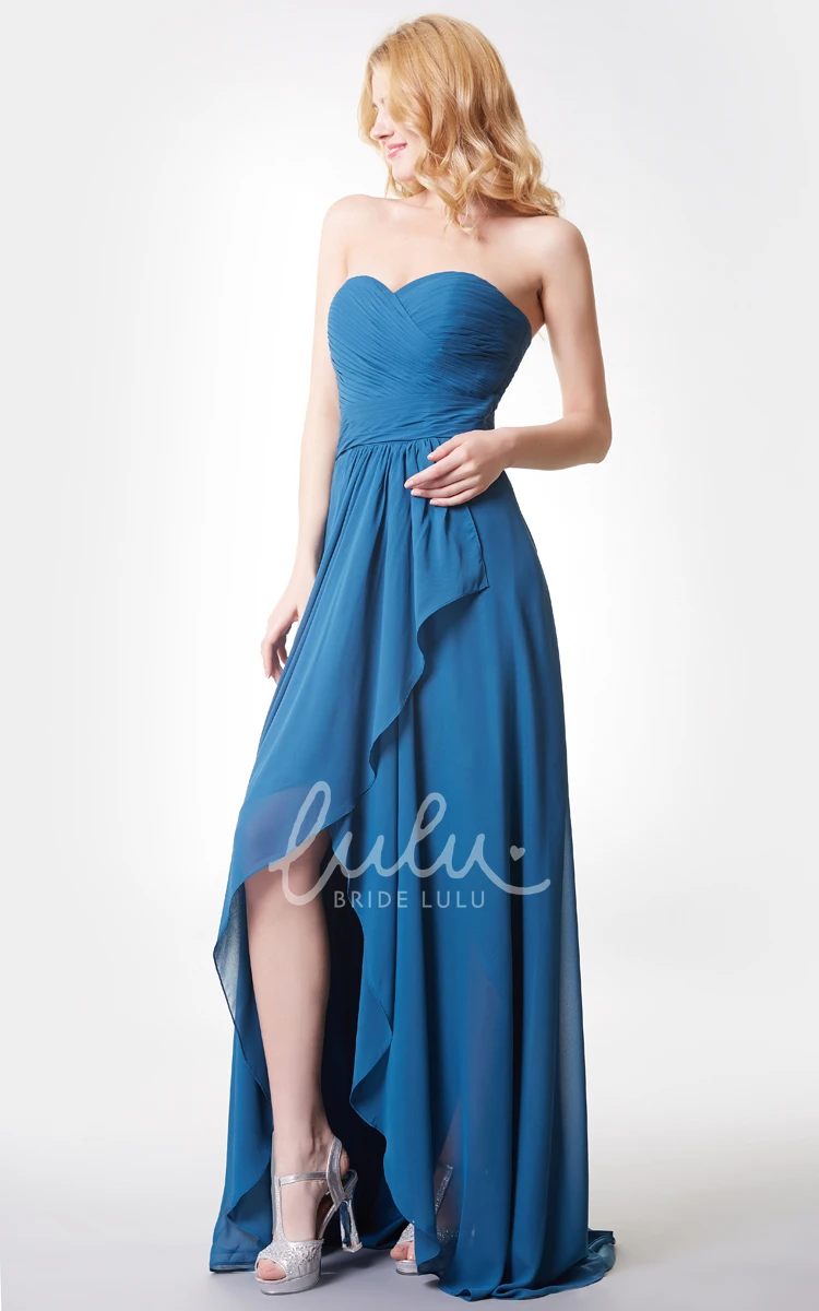 Sweetheart Ruched High-low Chiffon Beach Bridesmaid Dress