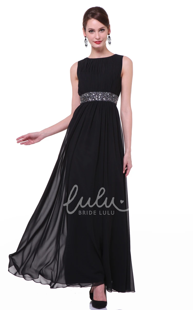 Jewel-Neck Sleeveless Chiffon A-Line Formal Dress with Waist Jewellery