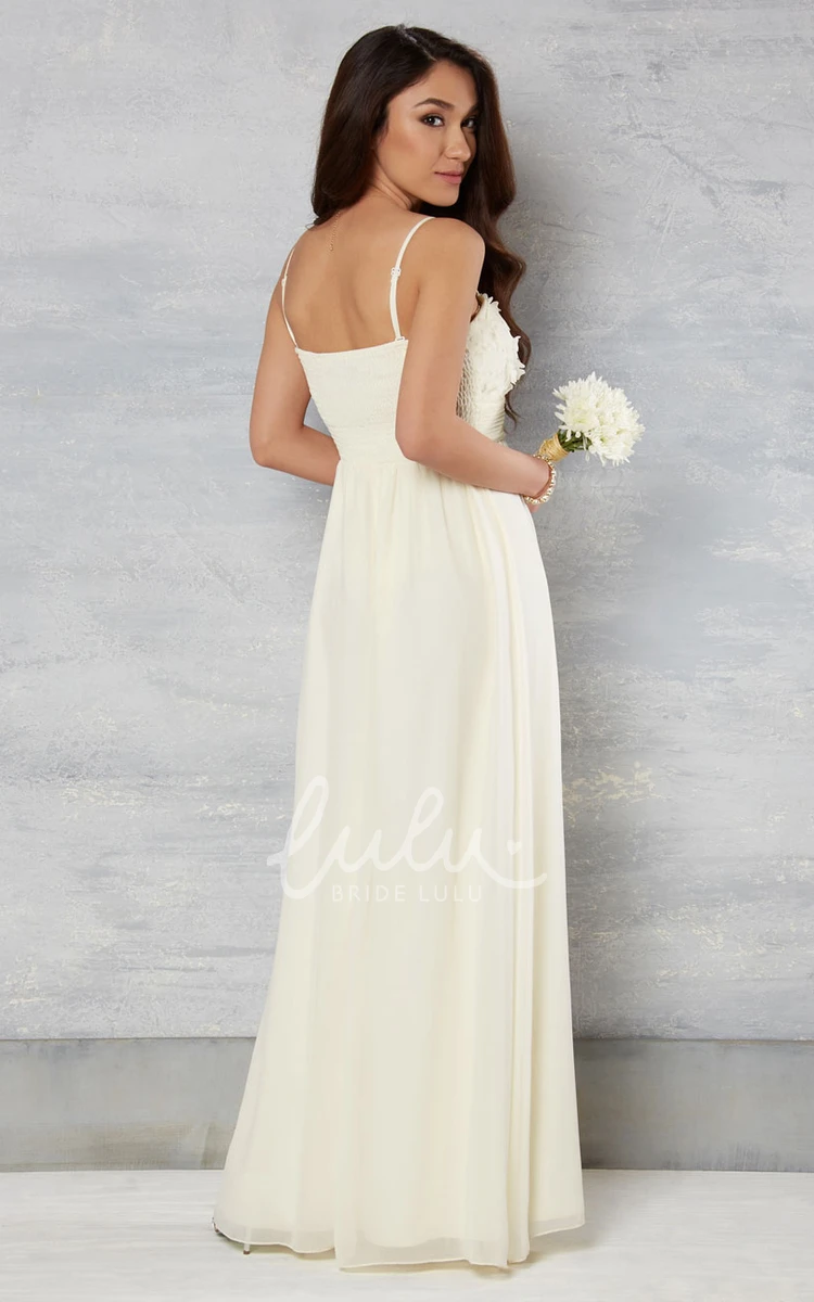 Floral Chiffon Sheath Wedding Dress with Pleats Sleeveless Floor-Length