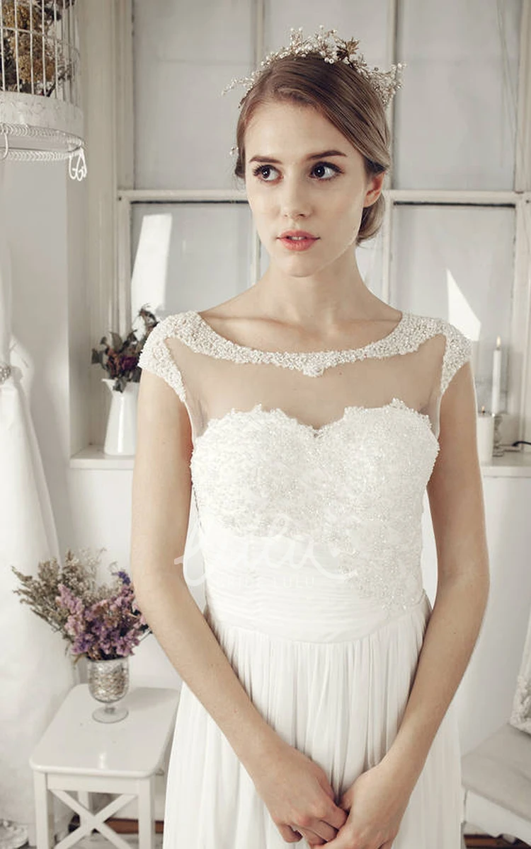 Cap-Sleeve Chiffon Beaded Illusion Wedding Dress