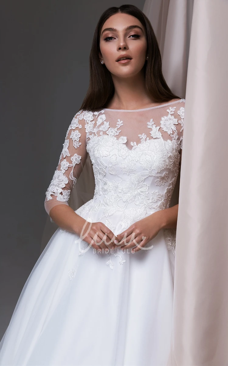 Princess Lace Wedding Dress with Pockets Elegant Ball Gown