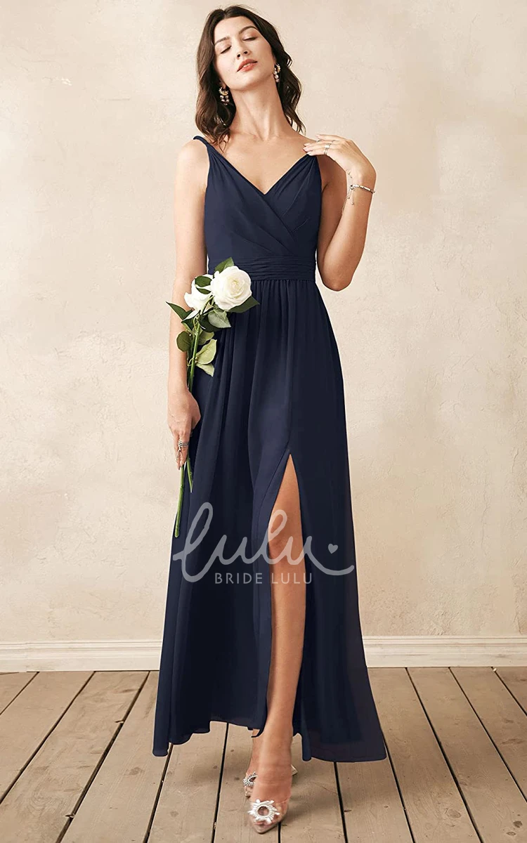 V-Neck Chiffon Ankle-Length Bridesmaid Dress with Ruching Sexy & Elegant