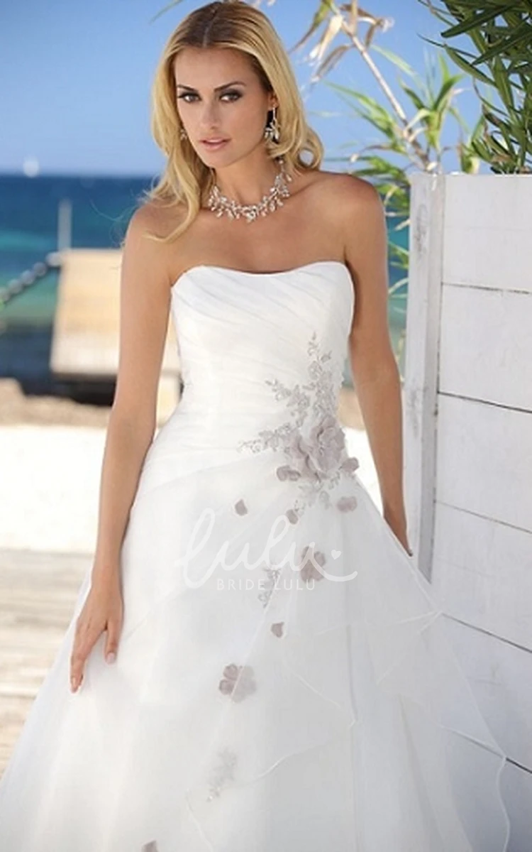 Embroidered Strapless Chiffon Wedding Dress with Ruching Elegant Wedding Dress