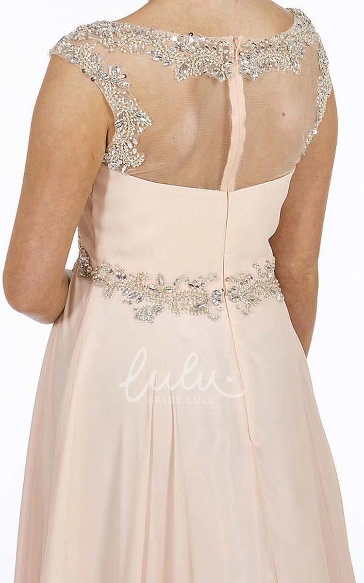 Beaded Cap-Sleeve Chiffon Prom Dress with Empire Waist and Ruching A-Line