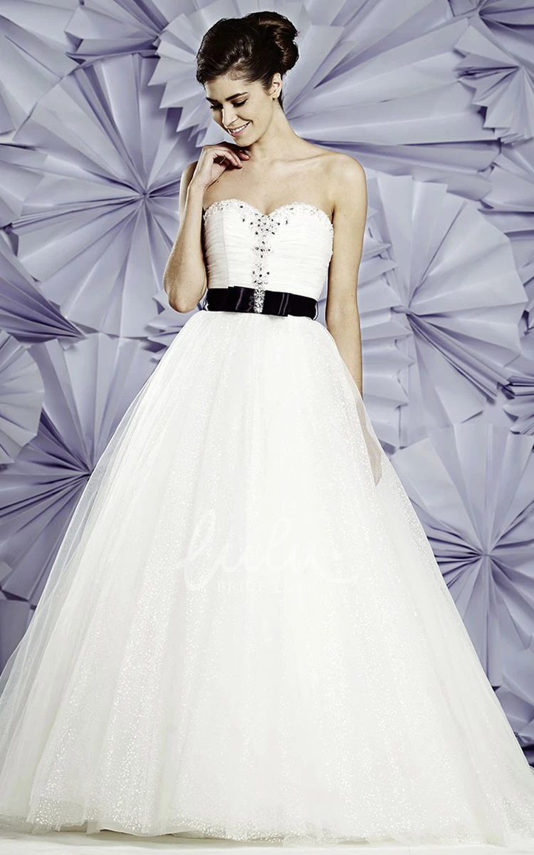 Beaded Sweetheart Tulle Ball Gown Wedding Dress Sleeveless Long Sequins