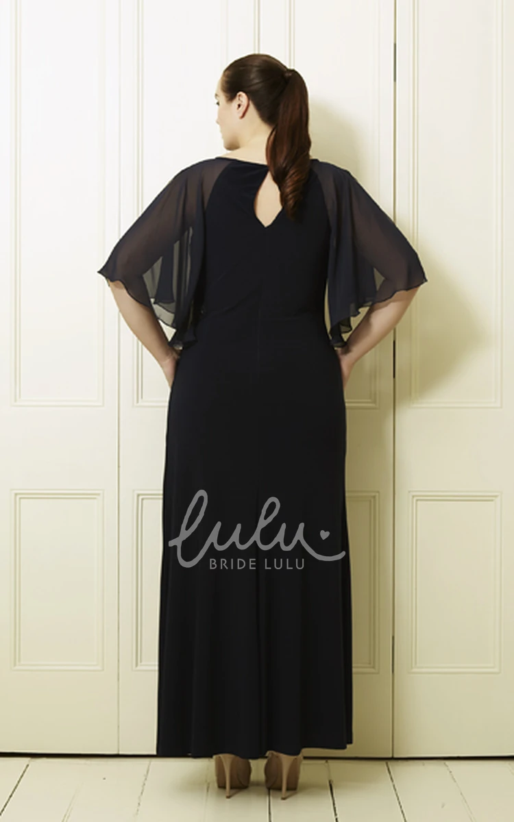 Plus Size Chiffon Prom Dress with Bat-Sleeves and Scoop-Neck