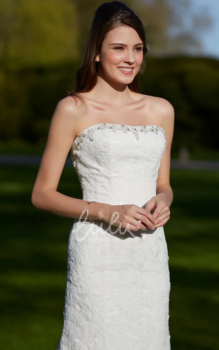 Beaded Lace Wedding Dress with Court Train Strapless