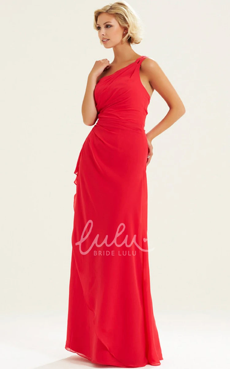 Floor-Length One-Shoulder Chiffon Bridesmaid Dress with Side-Draped and Sleeveless Classy Prom Dress for Women