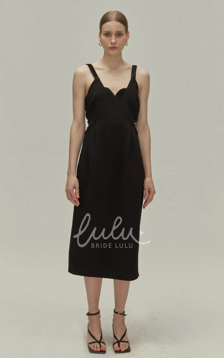 Sleeveless Jersey Evening Dress with Split Back Casual Tea-length Bridesmaid Dress