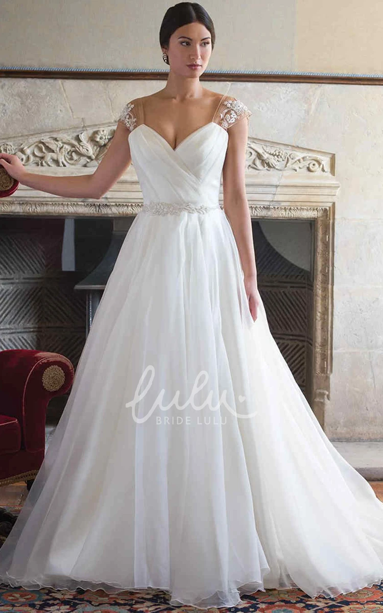 V-Neck Ball Gown Wedding Dress with Appliques