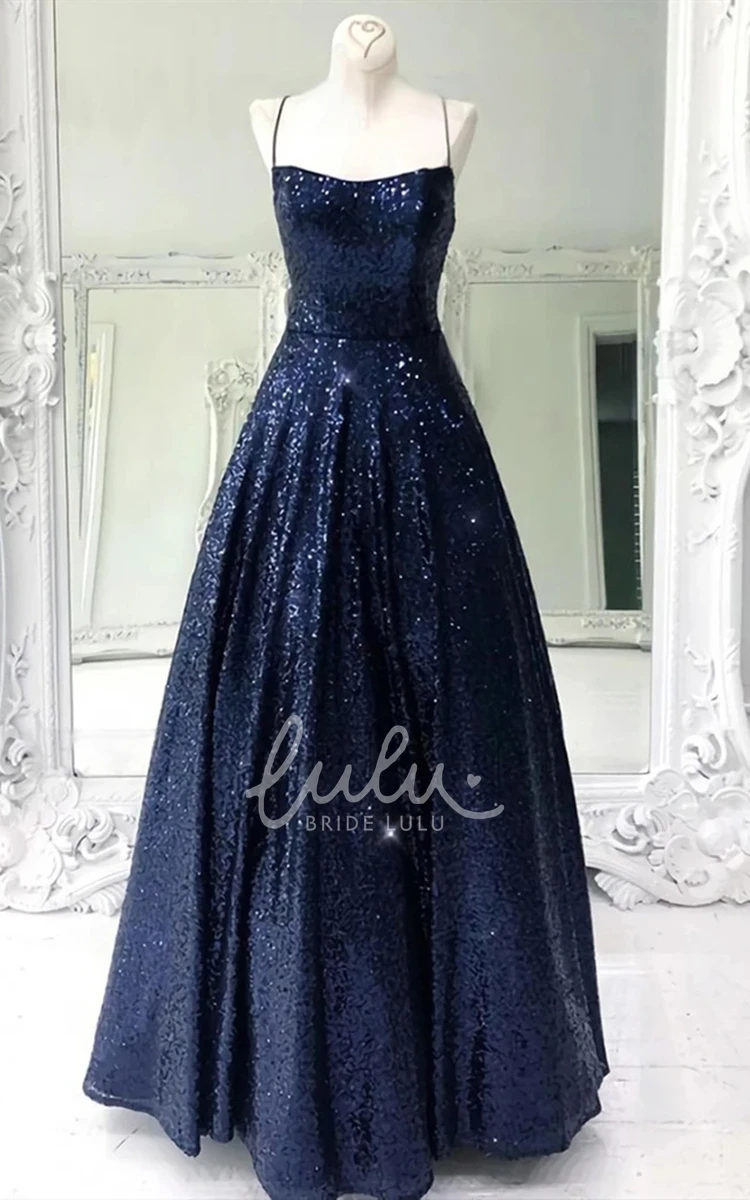 Sequin A-Line Sleeveless Formal Dress Sexy Spaghetti Floor-length Formal Gown