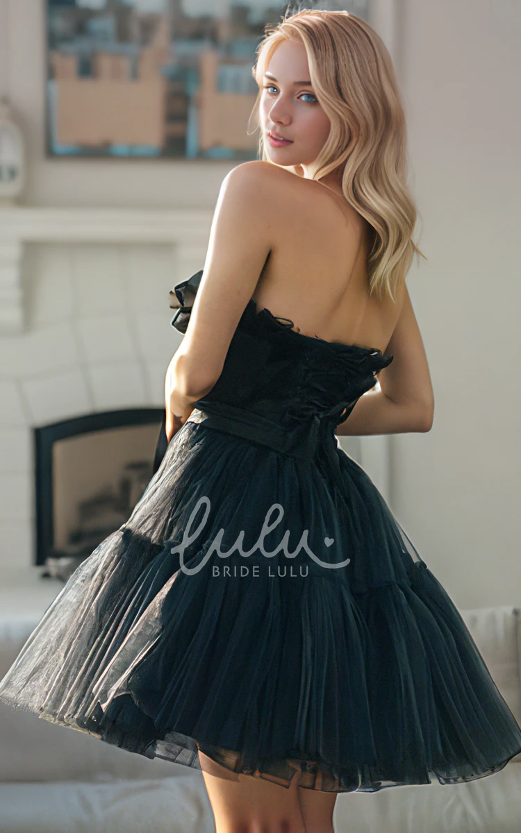 A-Line Tulle Playful Evening Party Strapless Homecoming Dress Sexy Adorable Solid Short Mini Sleeveless Prom Dress with Corset Back