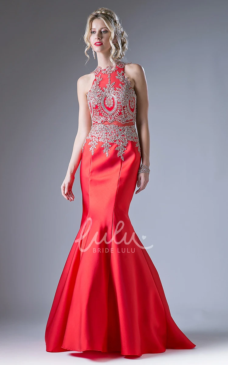 Long Sleeveless Backless Formal Dress with Appliques and Beading