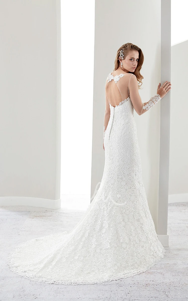 Sheath Mermaid Lace Wedding Dress with Brush-Train and Keyhole Back in Strapless Design