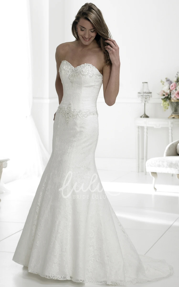 Beaded Mermaid Lace Wedding Dress with Sweetheart Neckline and Floor-Length Train