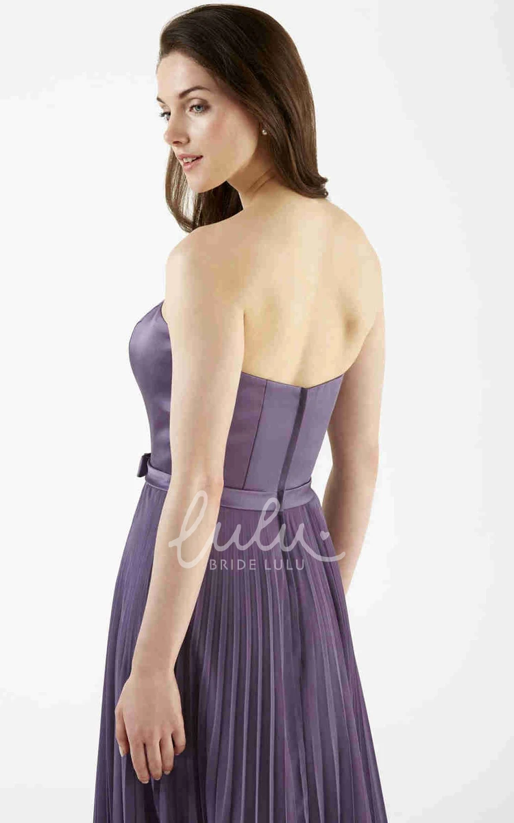 Strapless Chiffon Bridesmaid Dress with Sash A-Line Floor-Length Pleated