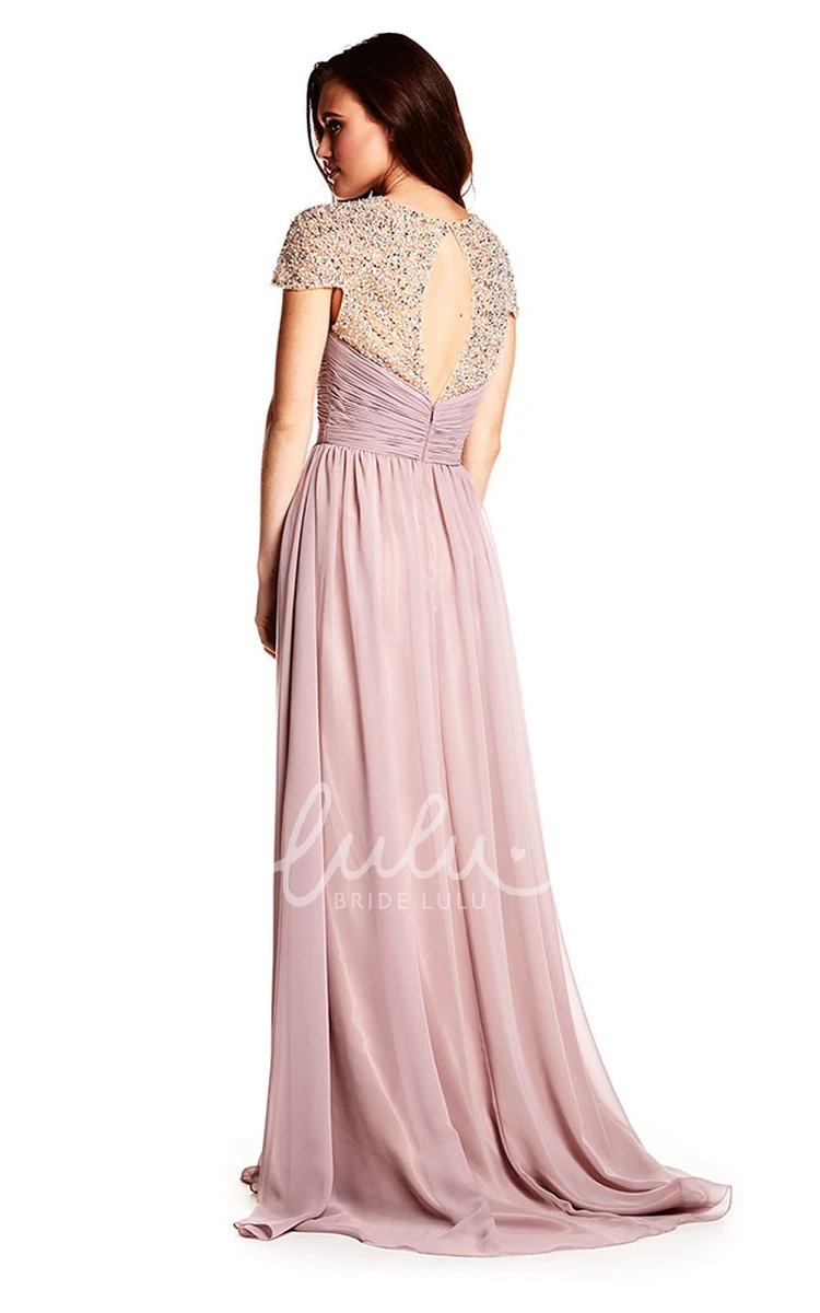 Ruched Sweetheart Chiffon Prom Dress Cap Sleeve Unique Flowy