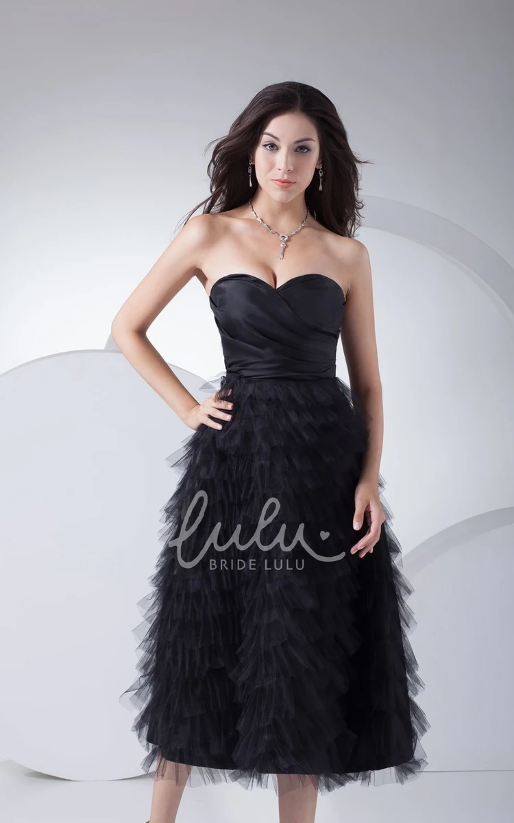 Tulle Tea-Length Formal Dress Sweetheart A-Line with Ruching and Tiers