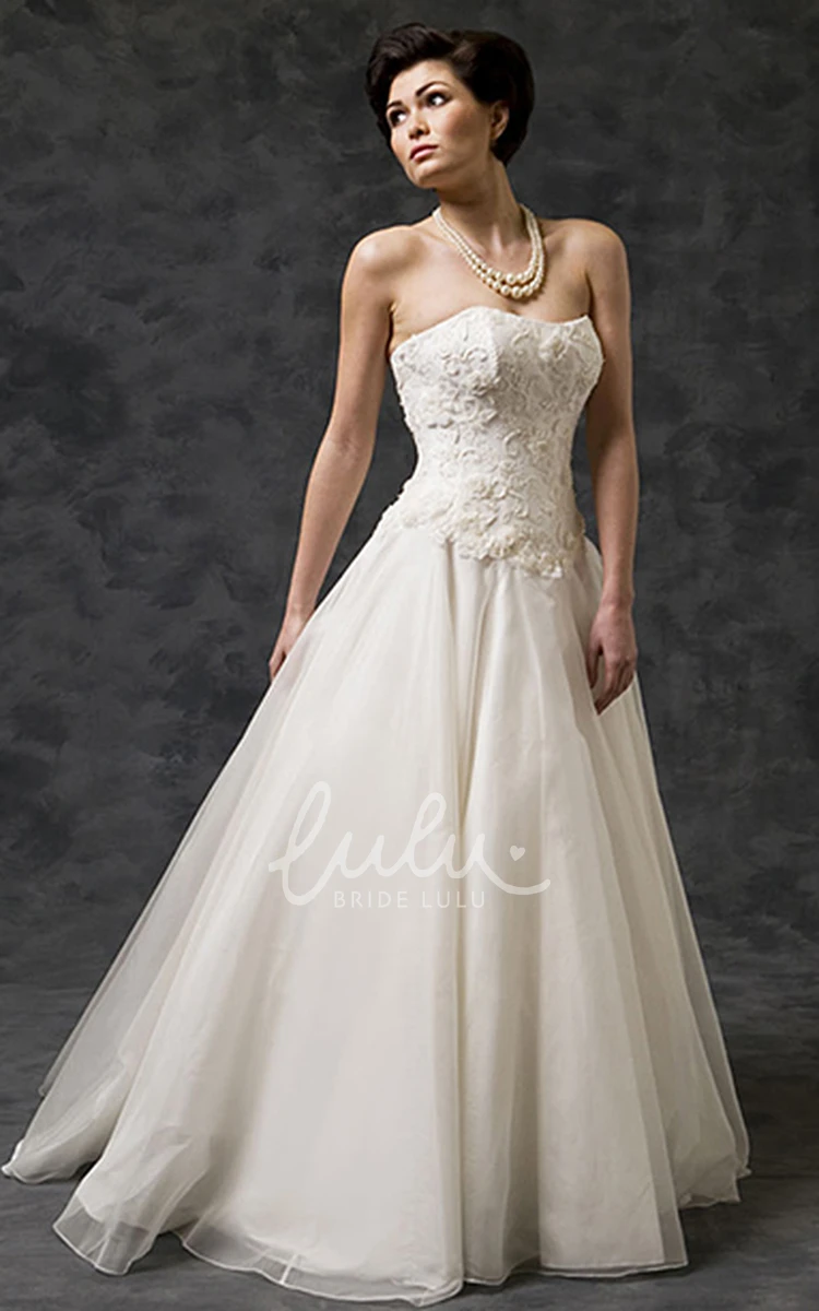 Strapless Tulle&Satin Wedding Dress with Watteau Train A-Line