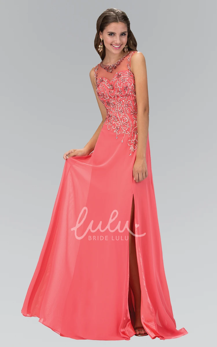 Jersey A-Line Maxi Dress with Split Front and Beading