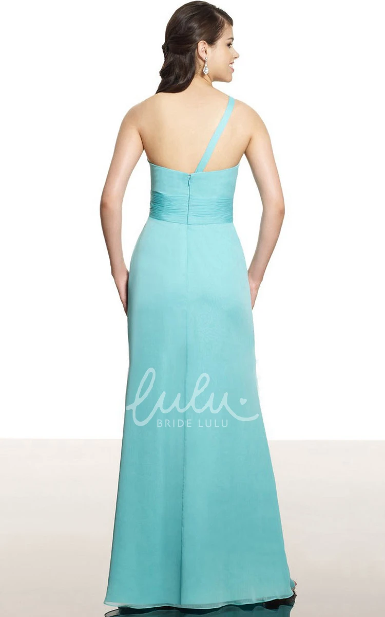 Sleeveless Ruched Chiffon Bridesmaid Dress with Bow One-Shoulder Style
